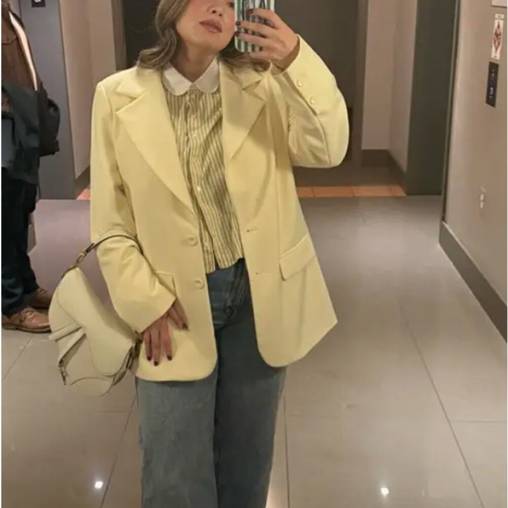 Favorite Daughter Butter Yellow Oversize Blazer SMALL Work Suiting Designer $400 - Picture 6 of 14